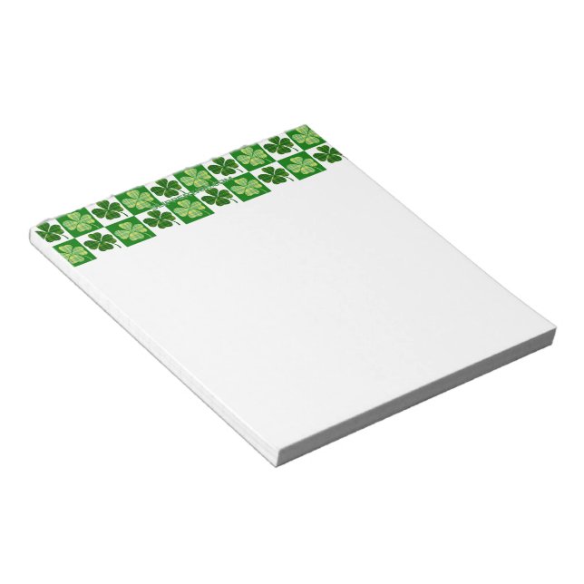 SlipperyJoe's green four-leaf clovers Saint Patric Notepad (Angled)