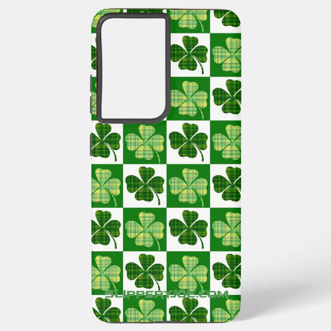 SlipperyJoe's green four-leaf clovers Saint Patric Samsung Galaxy Case (Back)