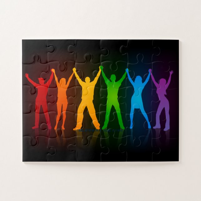 SlipperyJoe's group people holding hands forming l Jigsaw Puzzle (Horizontal)