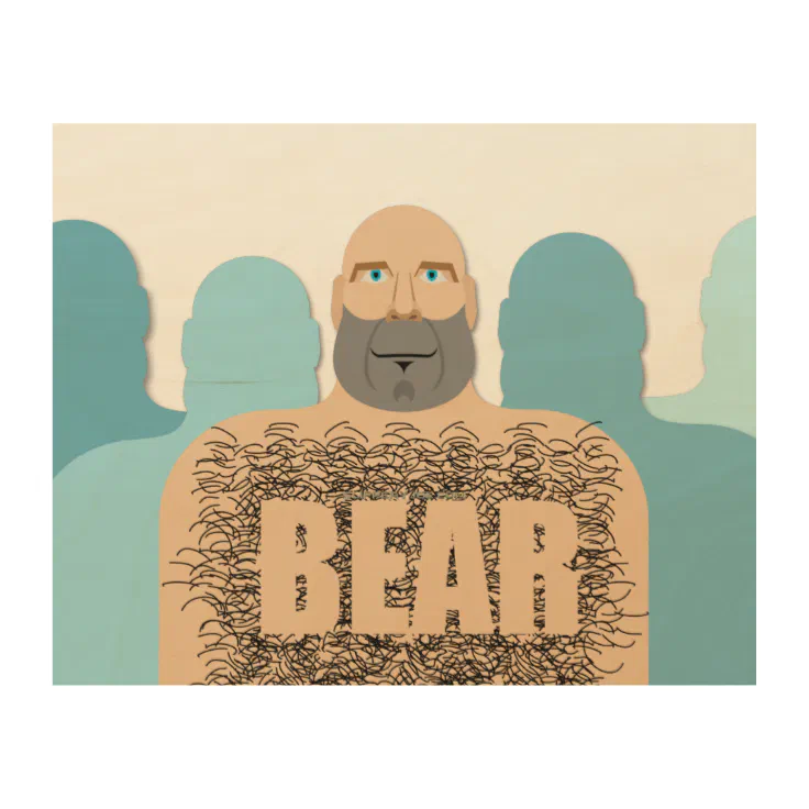 SlipperyJoe's hairy bear body man unshaven cartoon Wood Wall Art | Zazzle