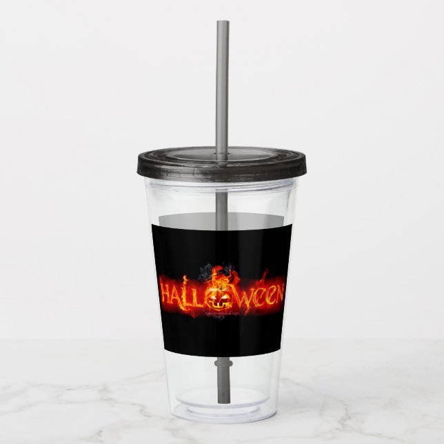 SlipperyJoe's Halloween massive fiery lettering ca Acrylic Tumbler (Front)