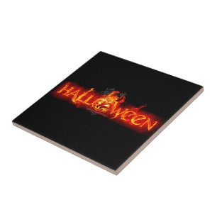 SlipperyJoe's Halloween massive fiery lettering ca Ceramic Tile