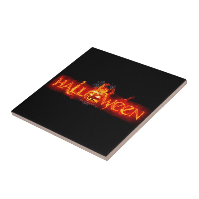 SlipperyJoe's Halloween massive fiery lettering ca Ceramic Tile (Side)
