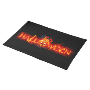 SlipperyJoe's Halloween massive fiery lettering ca Cloth Placemat