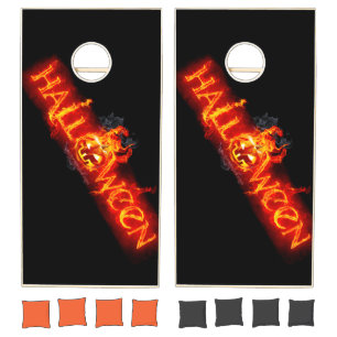 SlipperyJoe's Halloween massive fiery lettering ca Cornhole Set