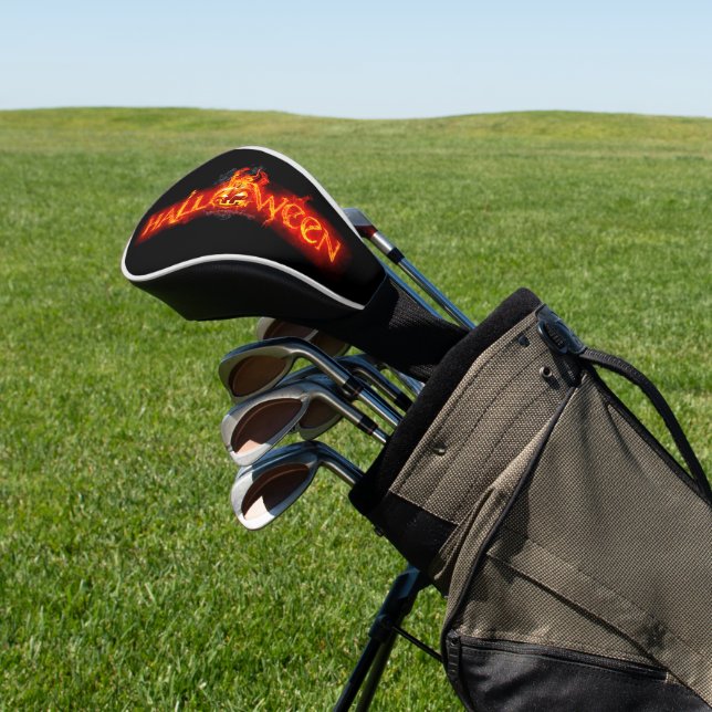 SlipperyJoe's Halloween massive fiery lettering ca Golf Head Cover (In Situ)