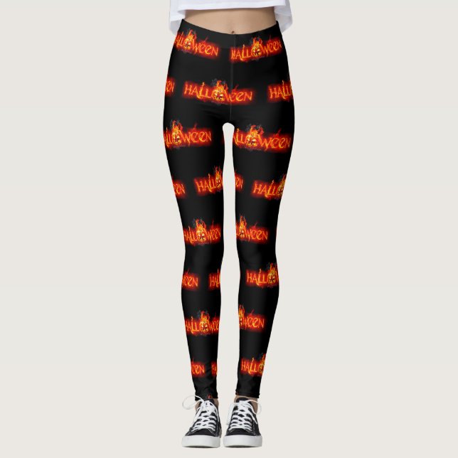 SlipperyJoe's Halloween massive fiery lettering ca Leggings (Front)