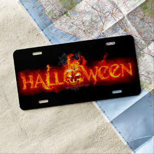 SlipperyJoe's Halloween massive fiery lettering ca License Plate