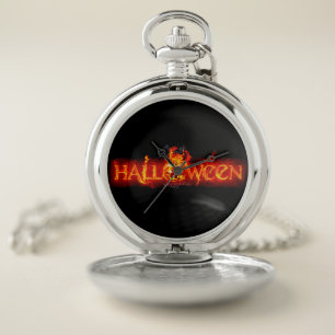 SlipperyJoe's Halloween massive fiery lettering ca Pocket Watch