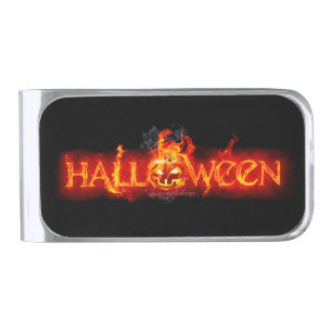 SlipperyJoe's Halloween massive fiery lettering ca Silver Finish Money Clip