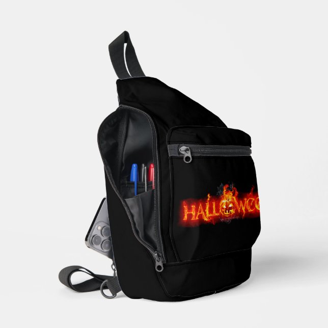 SlipperyJoe's Halloween massive fiery lettering ca Sling Bag (Open)