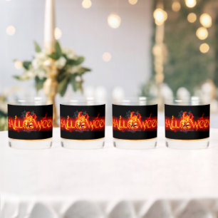 SlipperyJoe's Halloween massive fiery lettering ca Whiskey Glass