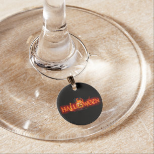 SlipperyJoe's Halloween massive fiery lettering ca Wine Charm