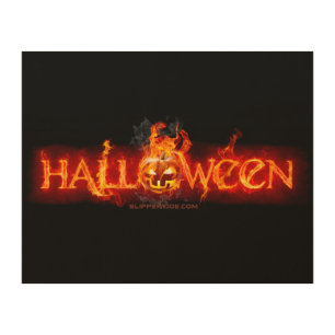 SlipperyJoe's Halloween massive fiery lettering ca Wood Wall Art