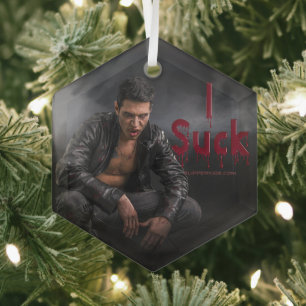 SlipperyJoe's Halloween pale vampiric figure fangs Glass Ornament
