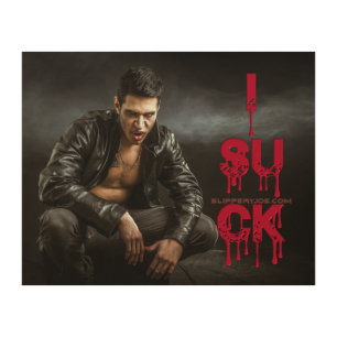 SlipperyJoe's Halloween pale vampiric figure fangs Wood Wall Art