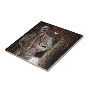 SlipperyJoe's Halloween transparent ghost-like man Ceramic Tile