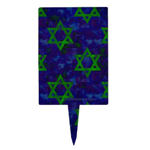 SlipperyJoe's Hanukkah green rows Stars of David c Cake Topper