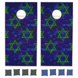 SlipperyJoe's Hanukkah green rows Stars of David c Cornhole Set