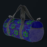 SlipperyJoe's Hanukkah green rows Stars of David c Duffle Bag<br><div class="desc">SlipperyJoe's Hanukkah green rows Stars of David central Jewish symbol feels celebratory like visual menorah artistic deep blues purples background evokes winter-nights candles glow sense tradition resilience grunge-style texture depth and contrast creates rhythmic textile-like pattern bold symbolic energy Hebrew celebrations surprising modern twist</div>