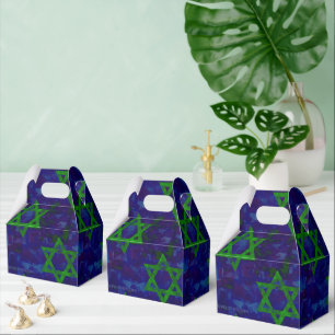 SlipperyJoe's Hanukkah green rows Stars of David c Favor Boxes
