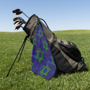 SlipperyJoe's Hanukkah green rows Stars of David c Golf Towel