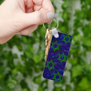 SlipperyJoe's Hanukkah green rows Stars of David c Keychain