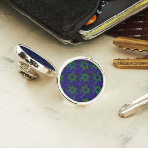 SlipperyJoe's Hanukkah green rows Stars of David c Lapel Pin