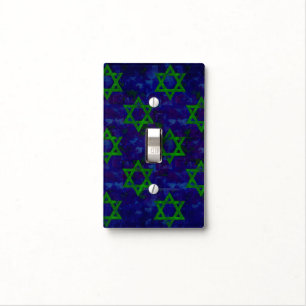 SlipperyJoe's Hanukkah green rows Stars of David c Light Switch Cover