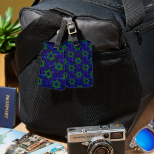 SlipperyJoe's Hanukkah green rows Stars of David c Luggage Tag