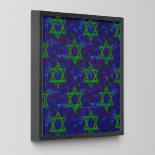 SlipperyJoe's Hanukkah green rows Stars of David c Peel And Stick Photo Tile