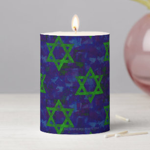 SlipperyJoe's Hanukkah green rows Stars of David c Pillar Candle