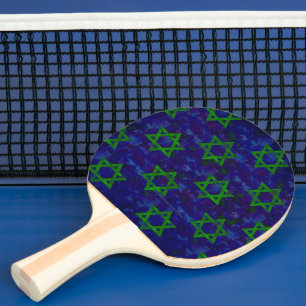 SlipperyJoe's Hanukkah green rows Stars of David c Ping Pong Paddle