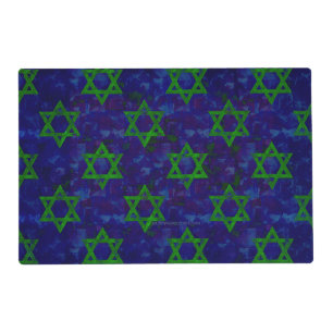 SlipperyJoe's Hanukkah green rows Stars of David c Placemat