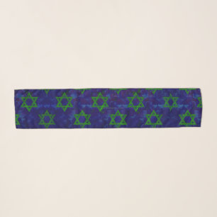 SlipperyJoe's Hanukkah green rows Stars of David c Scarf