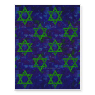 SlipperyJoe's Hanukkah green rows Stars of David c Temporary Tattoos