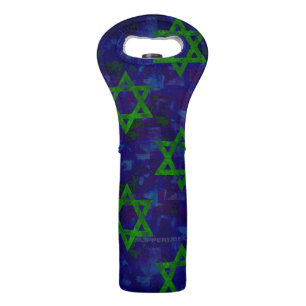 SlipperyJoe's Hanukkah green rows Stars of David c Wine Bag