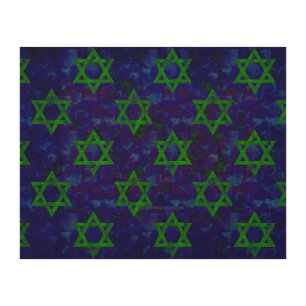SlipperyJoe's Hanukkah green rows Stars of David c Wood Wall Art
