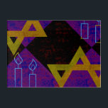 SlipperyJoe's Hanukkah-themed image golden yellow  Acrylic Print<br><div class="desc">SlipperyJoe's Hanukkah-themed image golden yellow Star of David blue candles with orange flames Menorah-inspired art gift idea Jewish identity spirituality holiday retro bold symmetrical pattern diamond-shaped grid background blends tradition and vibrant design purple black checkerboard effect Hebrew religious celebration</div>