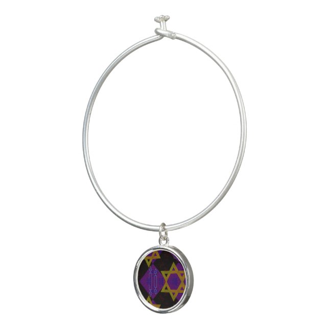 SlipperyJoe's Hanukkah-themed image golden yellow  Bangle Bracelet (3/4)