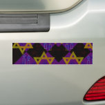 SlipperyJoe's Hanukkah-themed image golden yellow  Bumper Sticker<br><div class="desc">SlipperyJoe's Hanukkah-themed image golden yellow Star of David blue candles with orange flames Menorah-inspired art gift idea Jewish identity spirituality holiday retro bold symmetrical pattern diamond-shaped grid background blends tradition and vibrant design purple black checkerboard effect Hebrew religious celebration</div>
