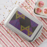 SlipperyJoe's Hanukkah-themed image golden yellow  Cake Pan<br><div class="desc">SlipperyJoe's Hanukkah-themed image golden yellow Star of David blue candles with orange flames Menorah-inspired art gift idea Jewish identity spirituality holiday retro bold symmetrical pattern diamond-shaped grid background blends tradition and vibrant design purple black checkerboard effect Hebrew religious celebration</div>
