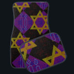 SlipperyJoe's Hanukkah-themed image golden yellow  Car Floor Mat<br><div class="desc">SlipperyJoe's Hanukkah-themed image golden yellow Star of David blue candles with orange flames Menorah-inspired art gift idea Jewish identity spirituality holiday retro bold symmetrical pattern diamond-shaped grid background blends tradition and vibrant design purple black checkerboard effect Hebrew religious celebration</div>