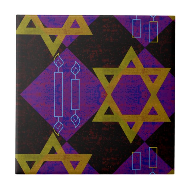 SlipperyJoe's Hanukkah-themed image golden yellow  Ceramic Tile (Front)