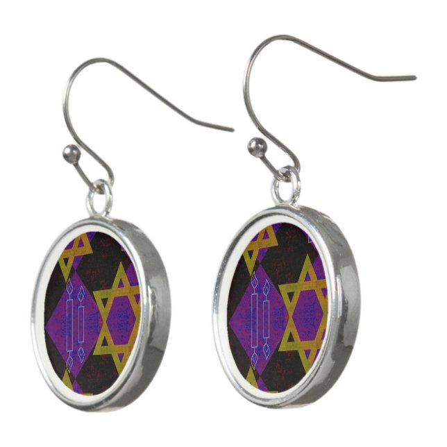SlipperyJoe's Hanukkah-themed image golden yellow  Earrings (Angled)