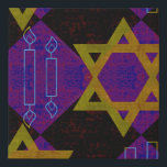 SlipperyJoe's Hanukkah-themed image golden yellow  Faux Canvas Print<br><div class="desc">SlipperyJoe's Hanukkah-themed image golden yellow Star of David blue candles with orange flames Menorah-inspired art gift idea Jewish identity spirituality holiday retro bold symmetrical pattern diamond-shaped grid background blends tradition and vibrant design purple black checkerboard effect Hebrew religious celebration</div>