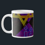 SlipperyJoe's Hanukkah-themed image golden yellow  Giant Coffee Mug<br><div class="desc">SlipperyJoe's Hanukkah-themed image golden yellow Star of David blue candles with orange flames Menorah-inspired art gift idea Jewish identity spirituality holiday retro bold symmetrical pattern diamond-shaped grid background blends tradition and vibrant design purple black checkerboard effect Hebrew religious celebration</div>