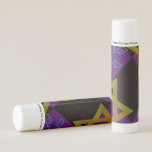 SlipperyJoe's Hanukkah-themed image golden yellow  Lip Balm<br><div class="desc">SlipperyJoe's Hanukkah-themed image golden yellow Star of David blue candles with orange flames Menorah-inspired art gift idea Jewish identity spirituality holiday retro bold symmetrical pattern diamond-shaped grid background blends tradition and vibrant design purple black checkerboard effect Hebrew religious celebration</div>