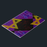SlipperyJoe's Hanukkah-themed image golden yellow  Notebook<br><div class="desc">SlipperyJoe's Hanukkah-themed image golden yellow Star of David blue candles with orange flames Menorah-inspired art gift idea Jewish identity spirituality holiday retro bold symmetrical pattern diamond-shaped grid background blends tradition and vibrant design purple black checkerboard effect Hebrew religious celebration</div>