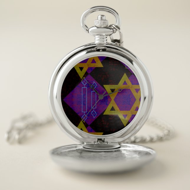SlipperyJoe's Hanukkah-themed image golden yellow  Pocket Watch (Inside)